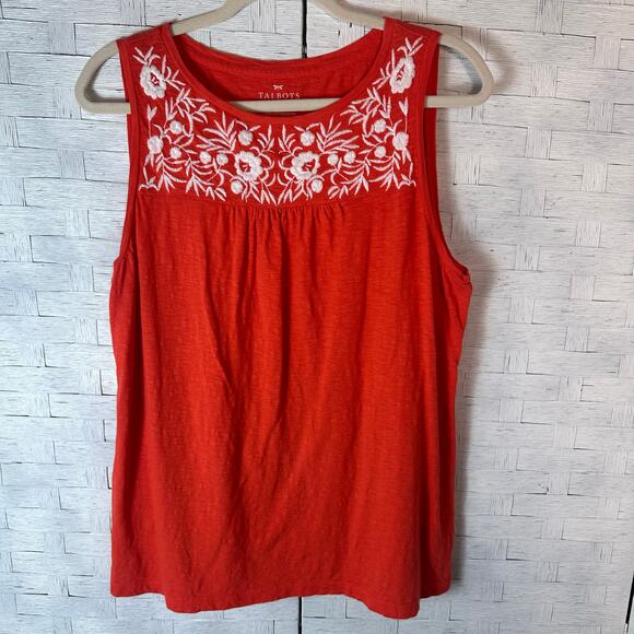 Talbots womens sleepless top embroidered  Bahamian orange feminine hippie petite - Picture 1 of 7